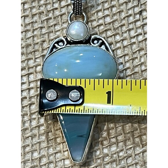 Artisan Signed Larimar & Pearl Sterling Silver Pendant Boho Southwestern - Picture 9 of 10